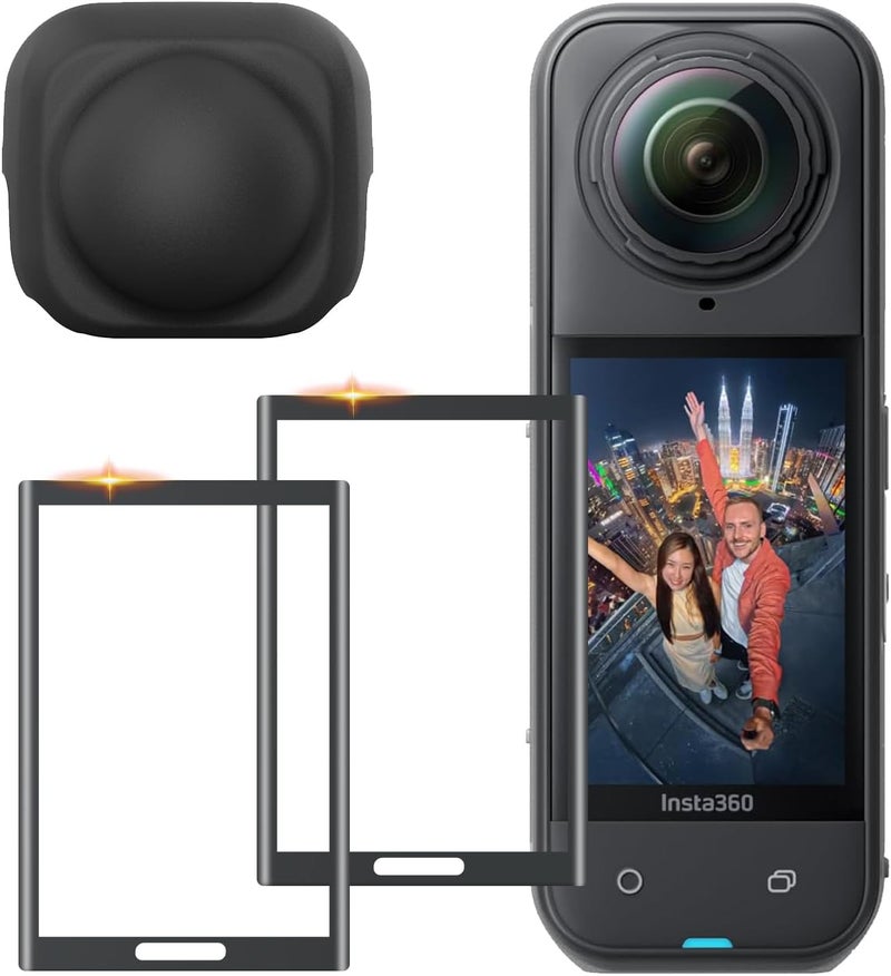 Drogear 2 Pcs Screen Protector and Lens Cap for Insta360 X5, Insta360 X4/X5 Tempered Glass Screen Film + Silicone Lens Protective Cover, Protect against Dust and Scratches, Insta360 X5 Accessories - Image 1